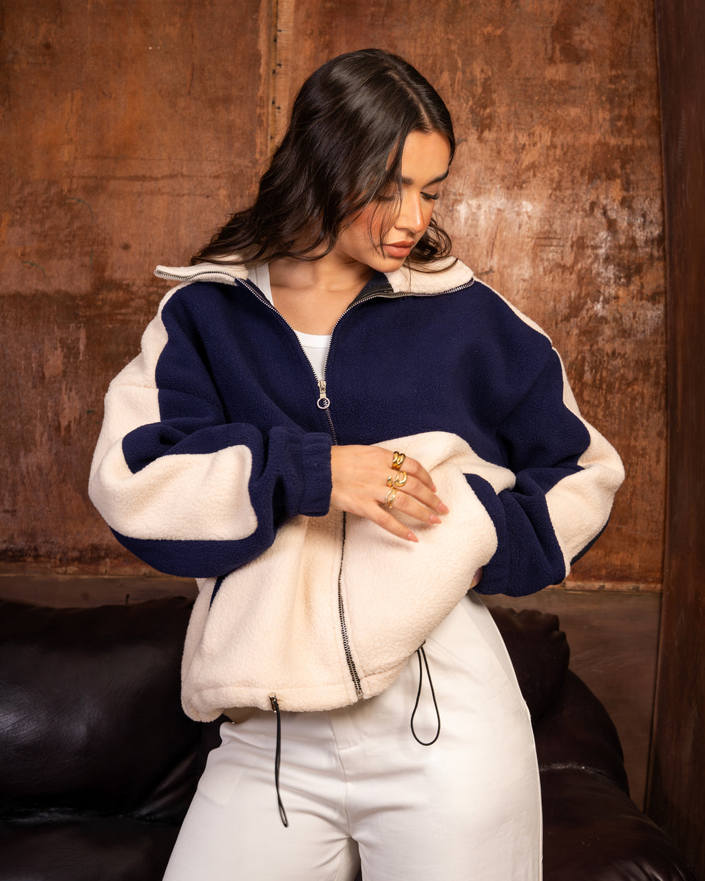 Navy Écru Teddy Jacket