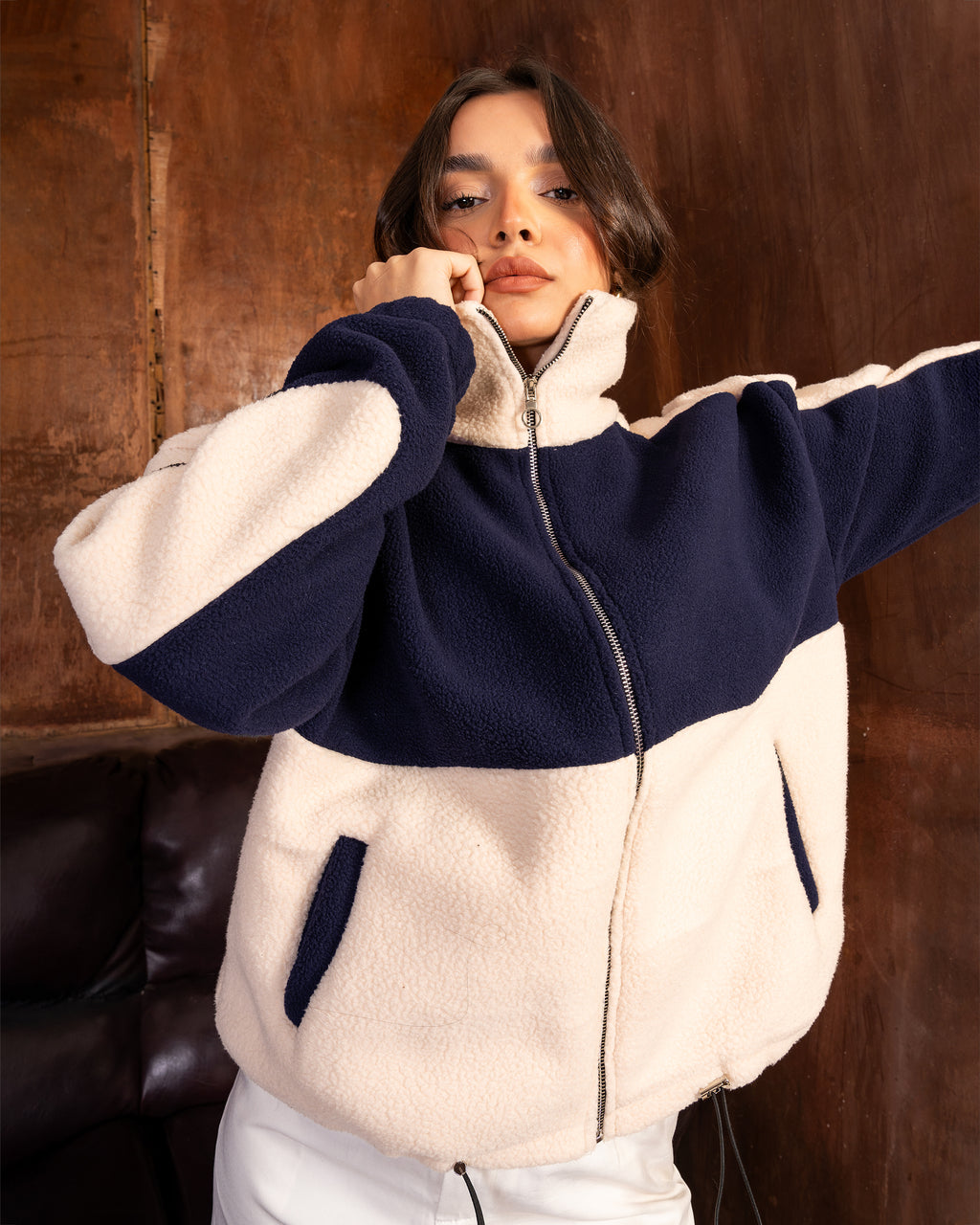 Navy Écru Teddy Jacket